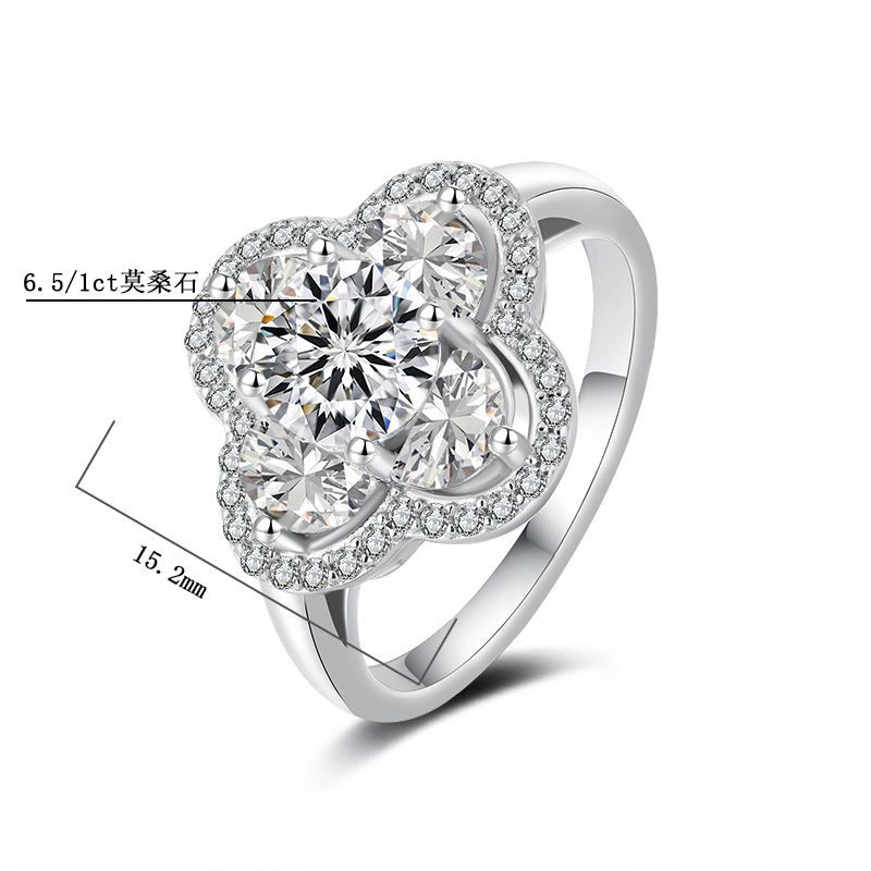 pass dia tester VVS1 D color 1CT moissanite for women sterling sier clover ring wedding rings designer jewelry woman gift with box