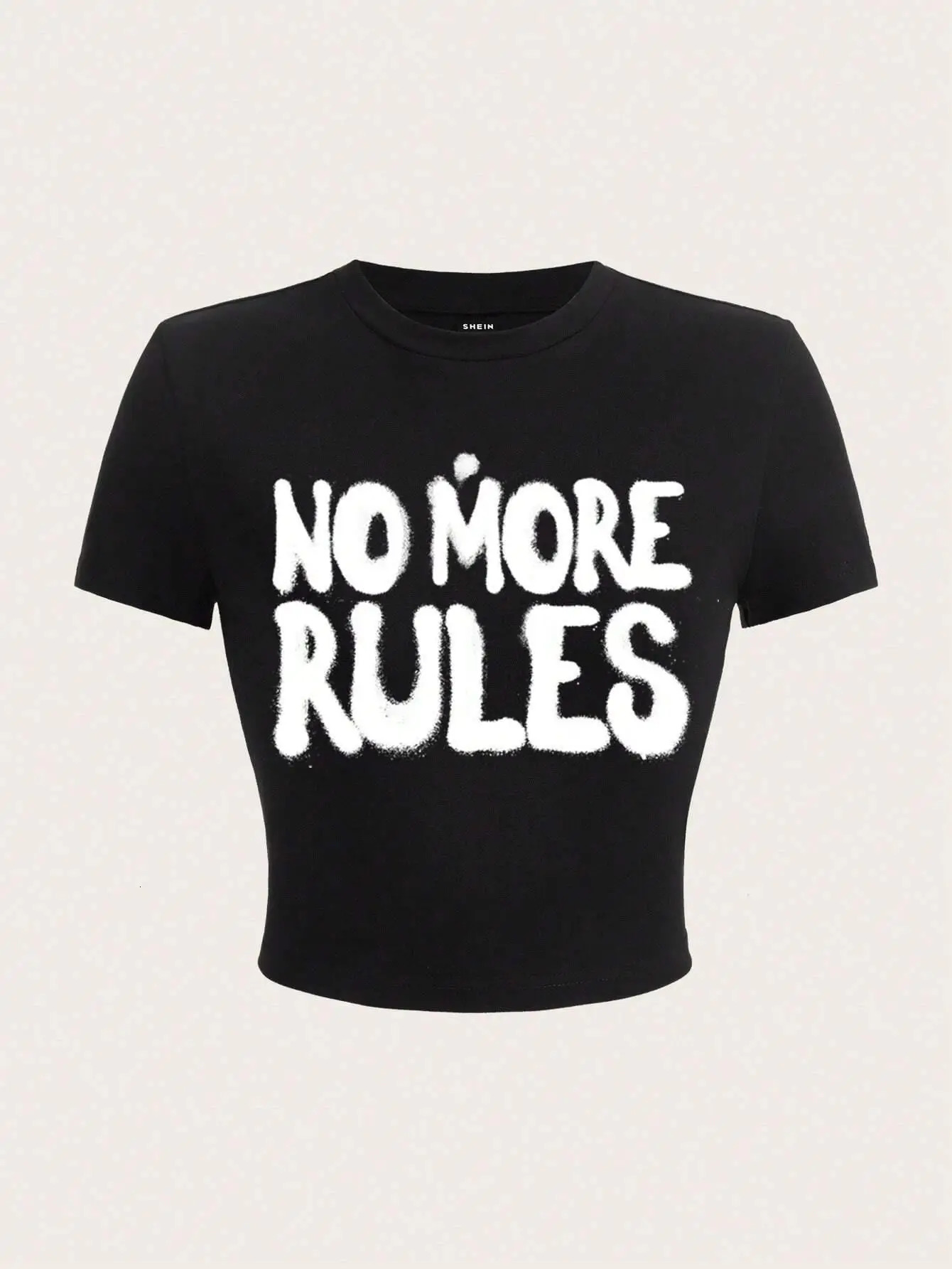 Y2K Woman Crop Tops No More Rules Prints Short Sleeve High Elastic Viscose T-Shirt Soft O-Neck Tees Summer Street Female Clothes 250320