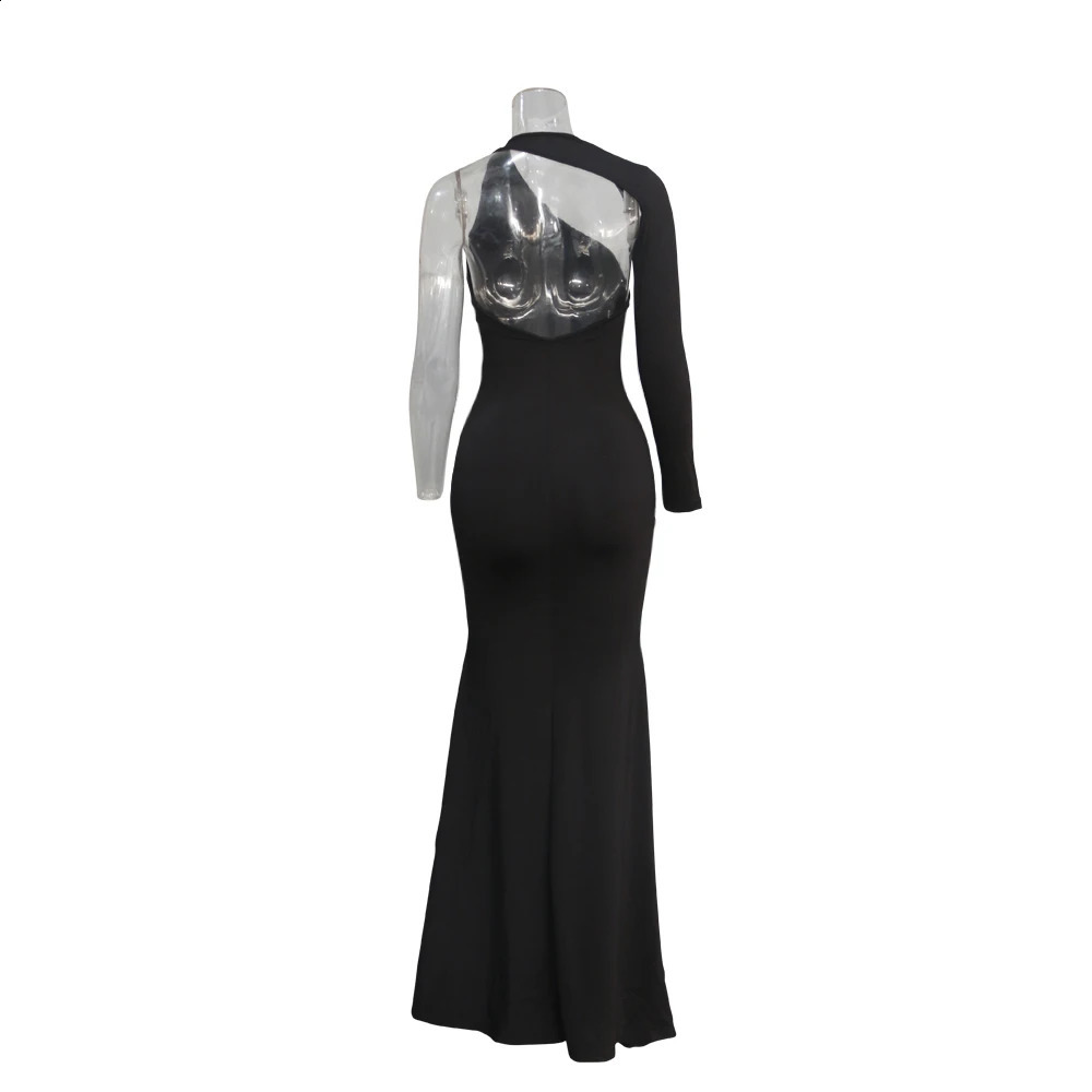 Spring Fall Longuette Long-sleeved Elastic Force Single Sleeve Slim Long Womens Dress 250314