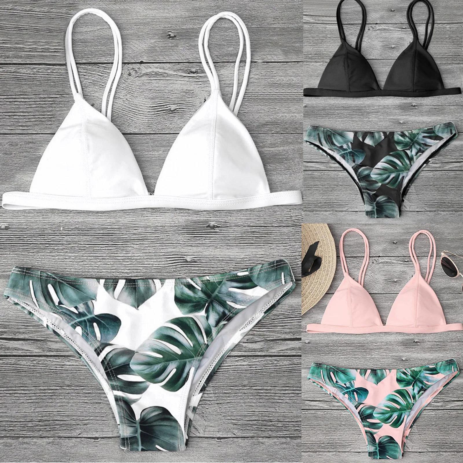 Womens swimsuit bikini set printed leaf push up apron beachwear 250319