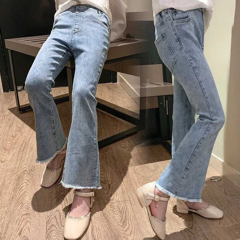 New Spring Summer Teens Girl Clothes Denim Jeans Fashion Patchwork Harajuku Tight flared Pant Child High Elastic Waist 12 yearsT250326