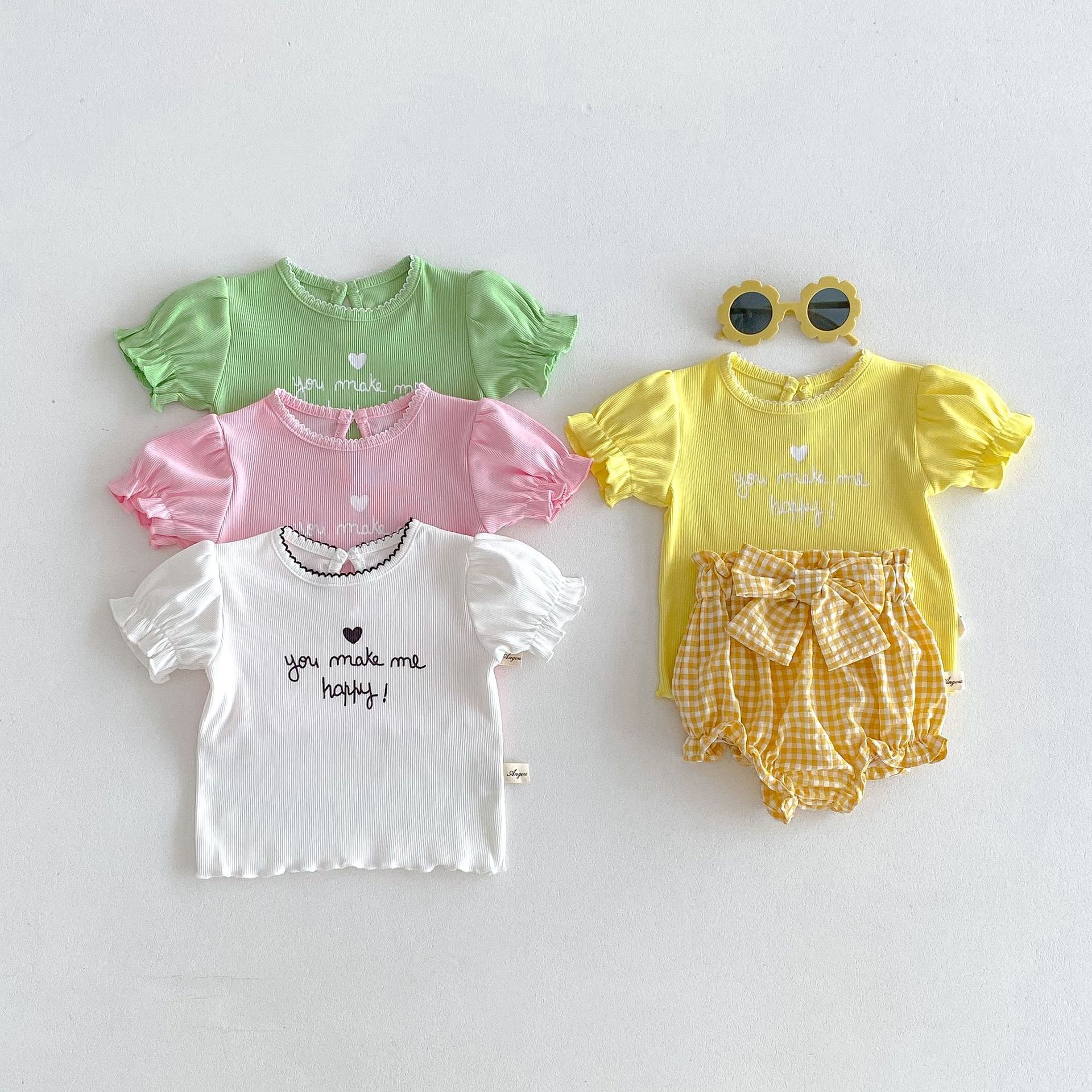 Ddmyshoesvip Flower Bud Short Sleeved T Shirt Summer New Western Style Ear Edge Baby Sweet Beauty Treasure Top