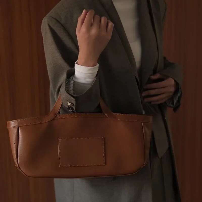 FIRMRANCH Retro Photosensitive Smooth Cowhide Horizontal Version Square Women's Handbag Tote Diagonal Cross Bag Large Capacity