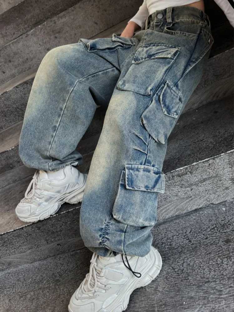 2024 New Girl Jeans Wide Leg Pants Fashion Casual Cotton Pants Little Girl Party Street Style Pure Loose Straight TrousersT250326