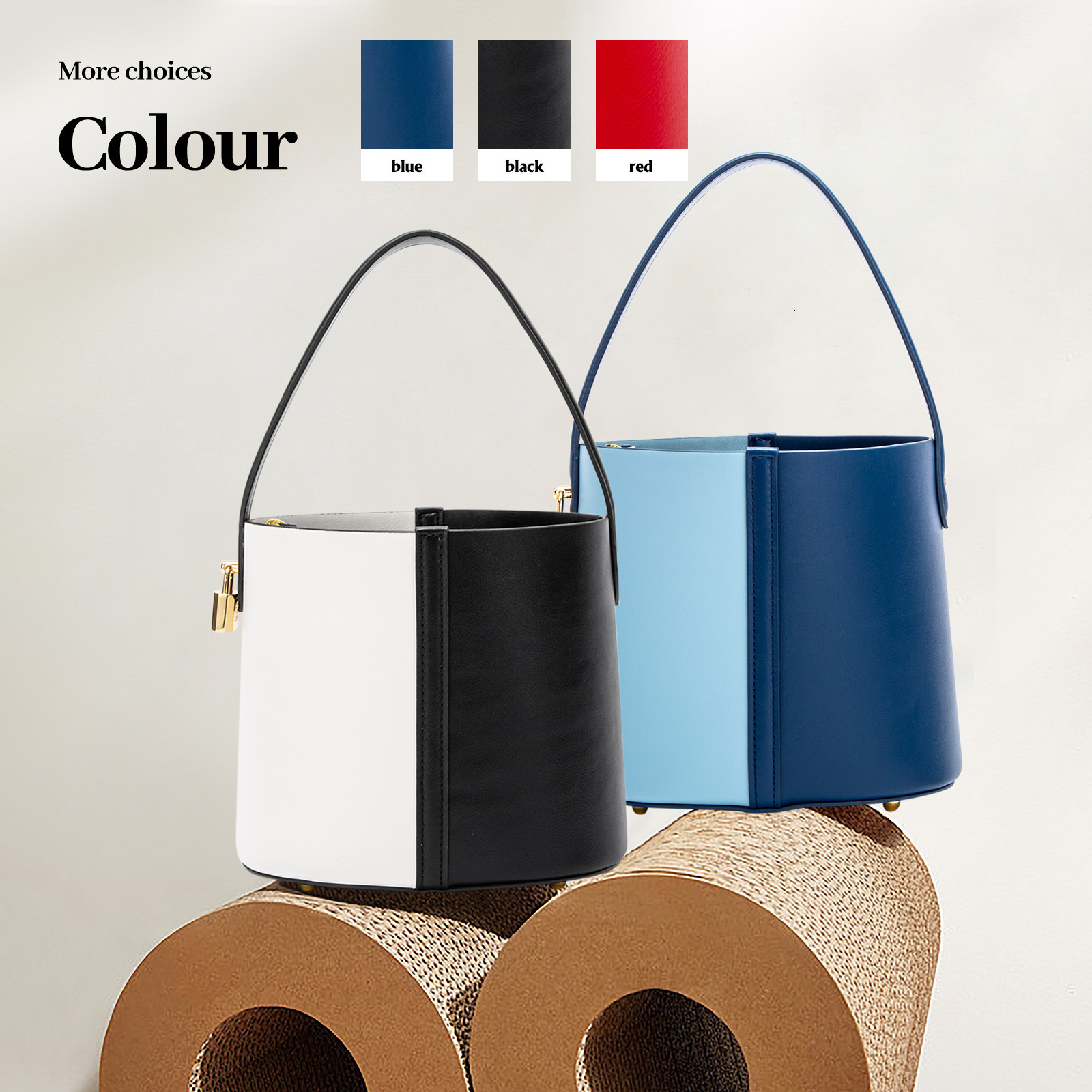 2025 Spring New Fashionable Simple Double Color Casual Niche Design Versatile Women's Bucket Bag Handbag