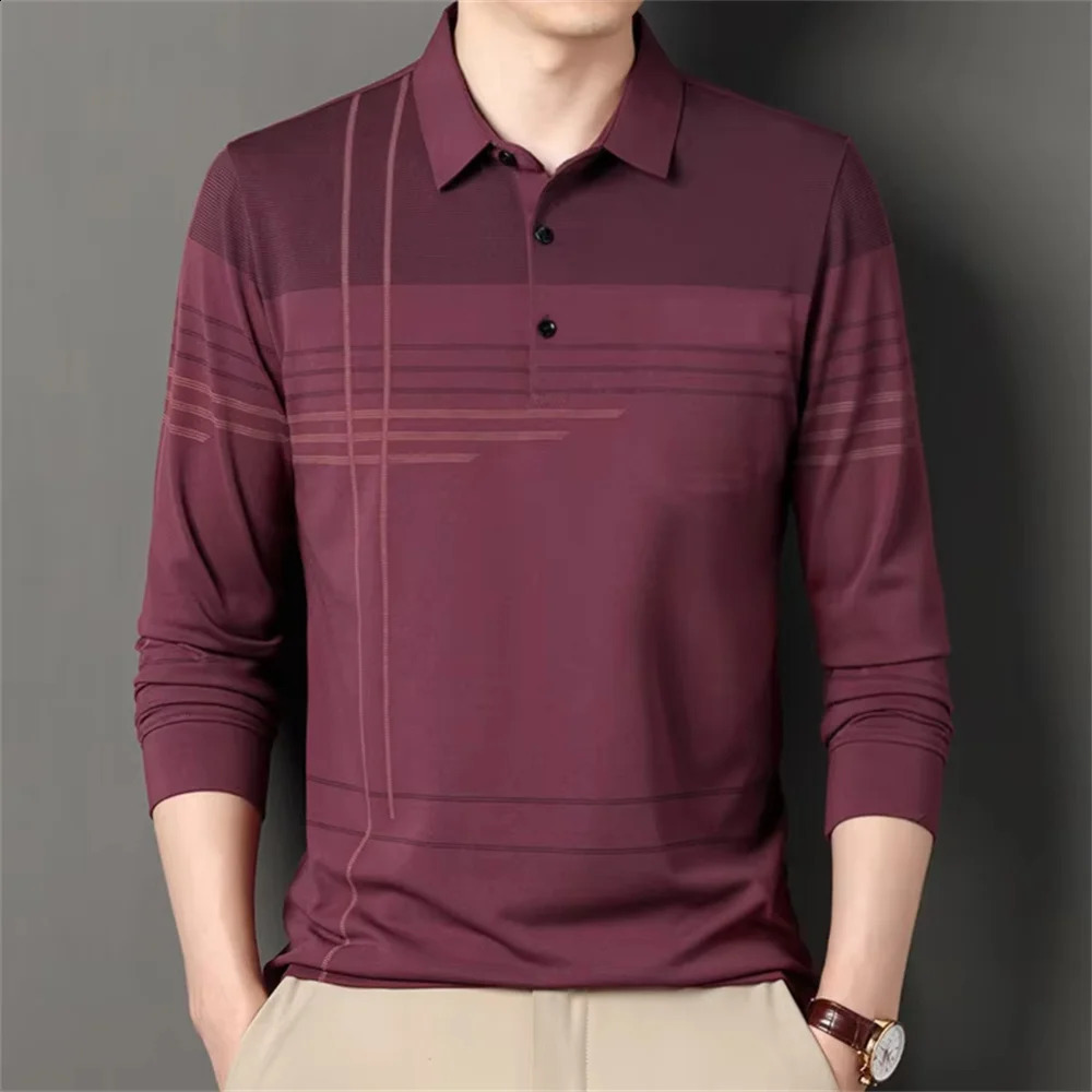 Mens Business Casual Long Sleeved Shirt Solid Color Polo Shirt Fashionable Breathable Comfortable Versatile Top 250319