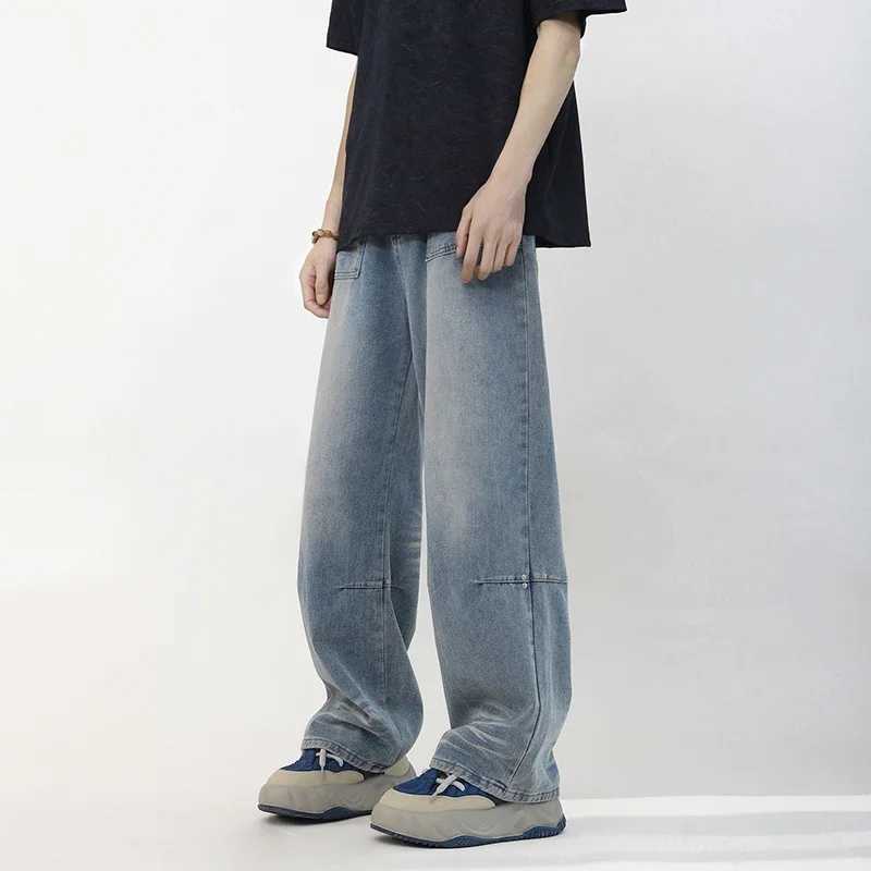Mens Baggy Jeans Y2K Four Seasons Comfortable Soft Vintage Casual High Street Fashion Straight Denim Pants Streetwear BlueT250319