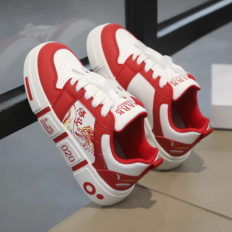Trendy Kids Casual Sneakers Fashion Teens Leisure Walking Shoes Boys Red Skateboard Shoes Comfortable Children Sports Tennis 250320