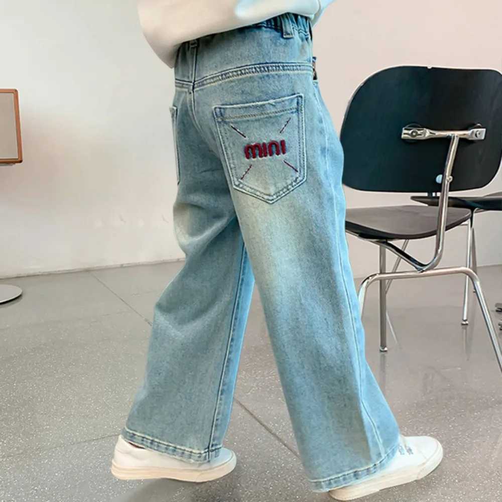 Sports pants teenage jeans autumn fashion casual streetwear spring fairy childrens clothing girls pants childrens clothing wide legsT250326