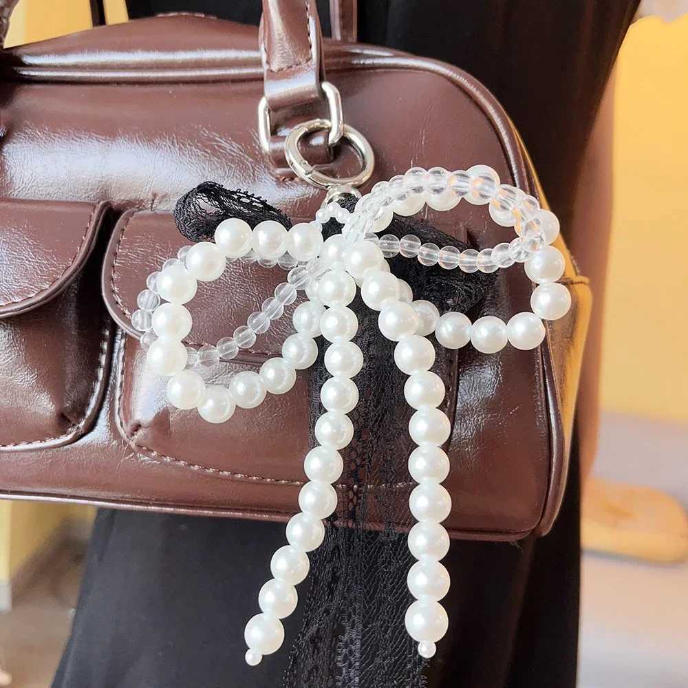 Korean Cute Lace Bow Pearl Bead Phone Pendant Chain Accessories Fashion Ballet Shoes Camera Packaging Accessories Keychain GiftXJ250319