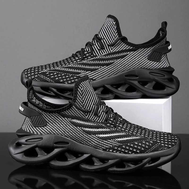Black mens blade sports shoes anti slip outdoor sports mens running and walking shoes comfortable training tennis shoes size 39-46W250320