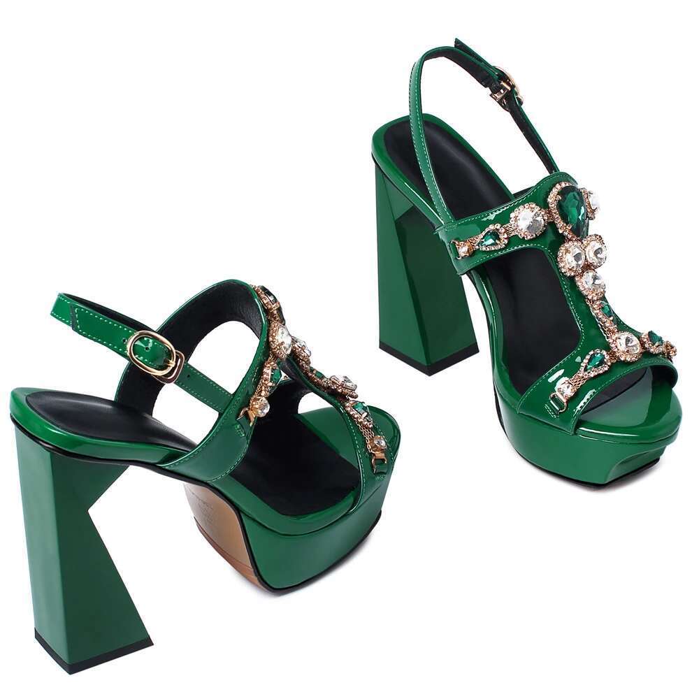 Wedge Heels New Fashion Women Sexy Leather Sandals Chunky Summer Shoes Designer Platform Party Sgback Super High Heels Green