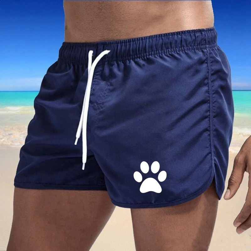 Summer Mens Sports Leisure Breathable Fitness Drawstring Quick Dry Loose Beach Pants Solid Color Shorts Dog Paw Print 250319
