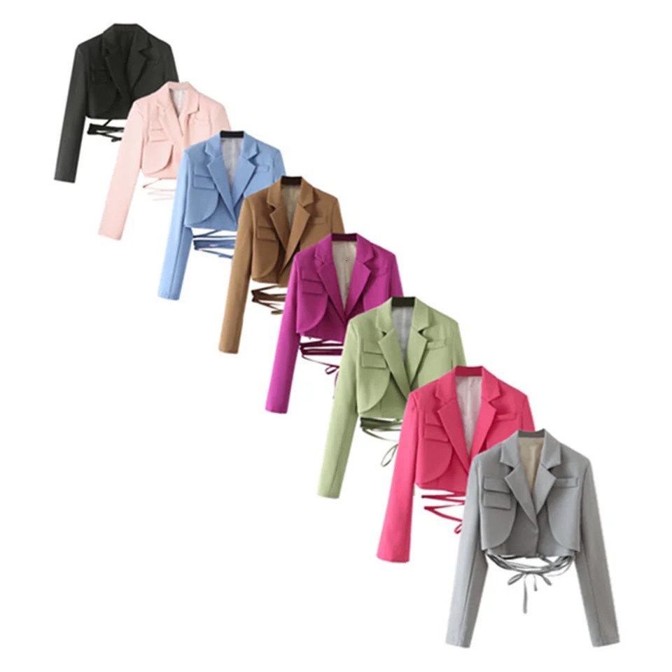 PB ZA Autumn Womens Clothing Temperature Submission Simple and Versatile Solid Color Long Sleeve Short Rope Jacket 250314