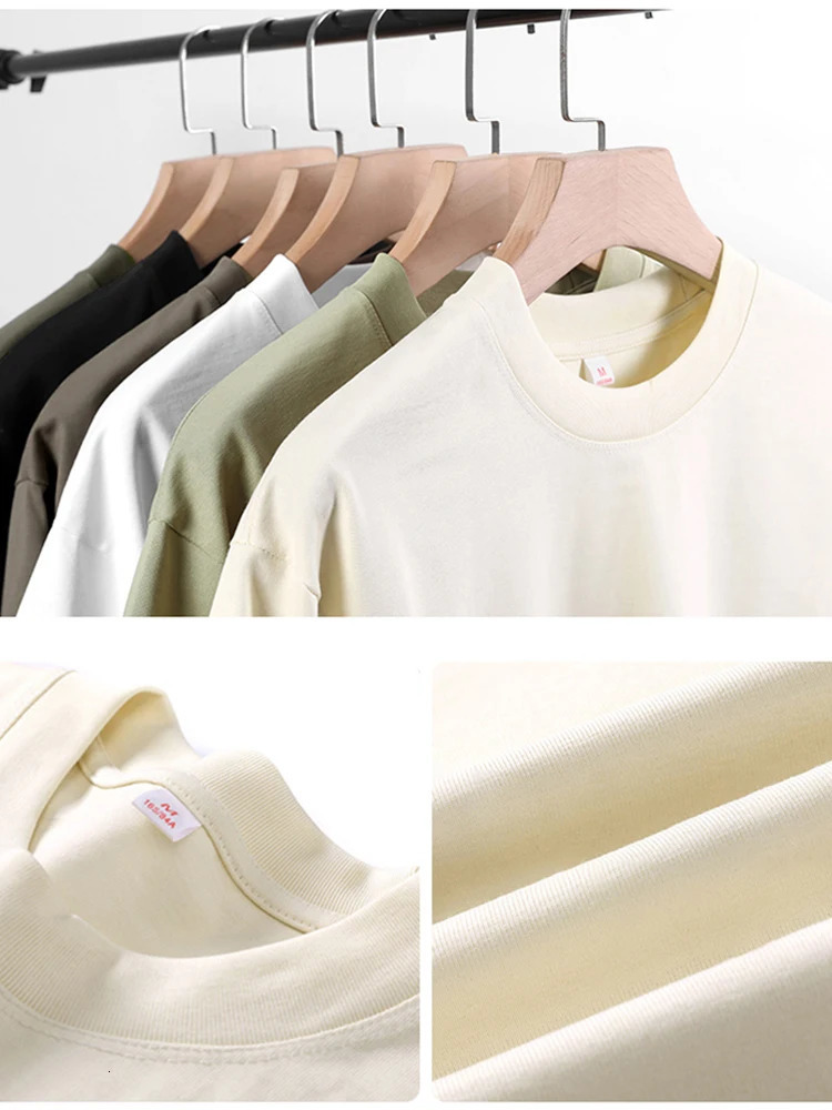 260G heavyduty cotton summer Tshirt mens Korean fashion short sleeved loose basic pure top oversized unisex 250320