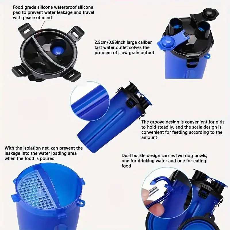 Pet Feeding Kit Portable 2-in-1 Pet Water Bottle with Food Container 2 Foldable Feeding Bowl for Dogs Outdoor Walk D0018A Y250319