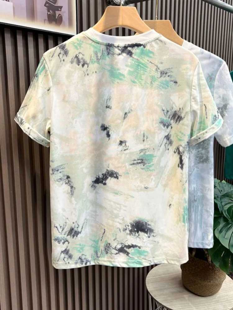 Mens T-shirt watercolor mens T-shirt tie dye top Heather embroidery Alphabet Streetwear original Y2k new hot XlT250319