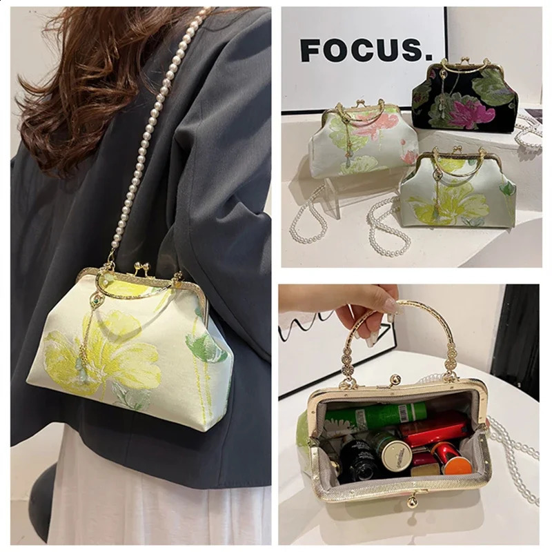 Fashion Silk Bag Tote Shoulder Crossbody Chain Women Handbag Embroidery Chinese Cheongsam Female Daily use Purse 250319
