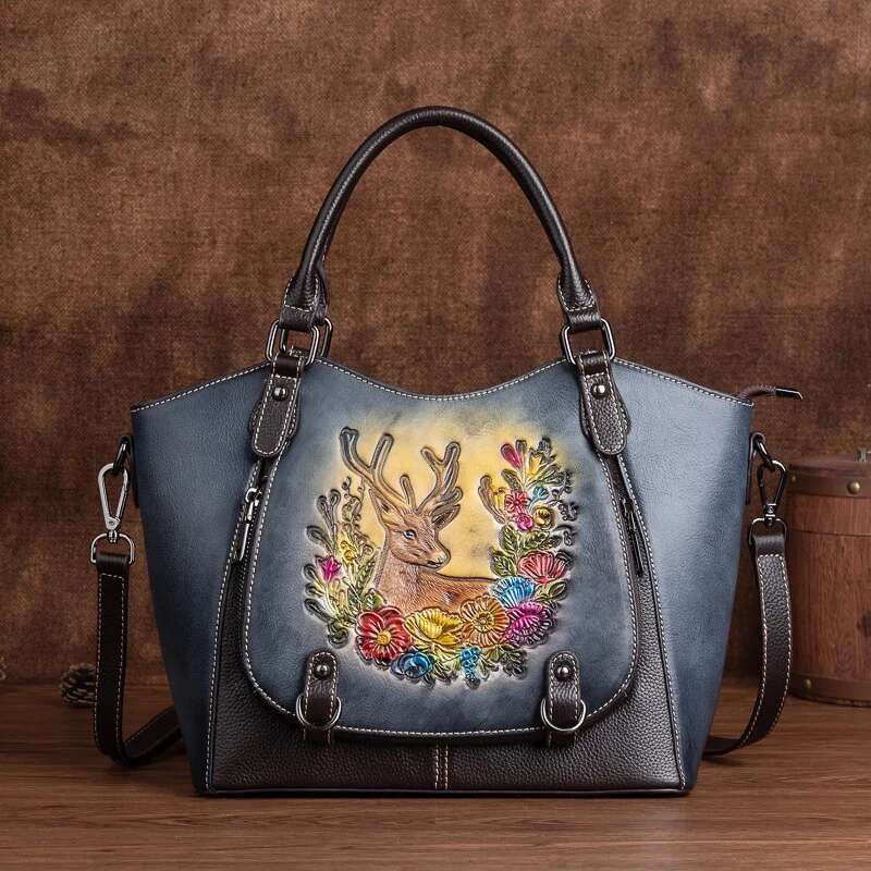 MOTAORA Vintage Genuine Leather Tote Bag For Women Large Capacity Handmade Cowhide Purse With Adjustable Strap