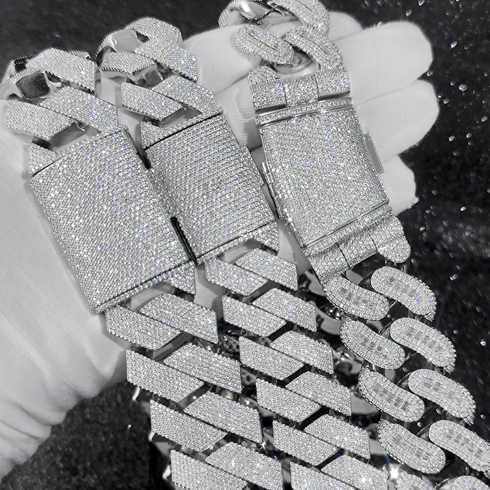 Sparkling Big Guy Thick Heavy 30MM Hand Setting 7 Rows Cuban Chain CZ Diamond Stone Cuban Link Necklace Hip Hop Jewelry