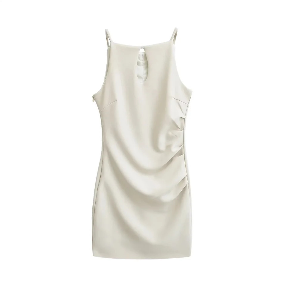 womens dress with cut n spaghetti shoulder straps and y2k pleated details creating a stylish appearance 250317
