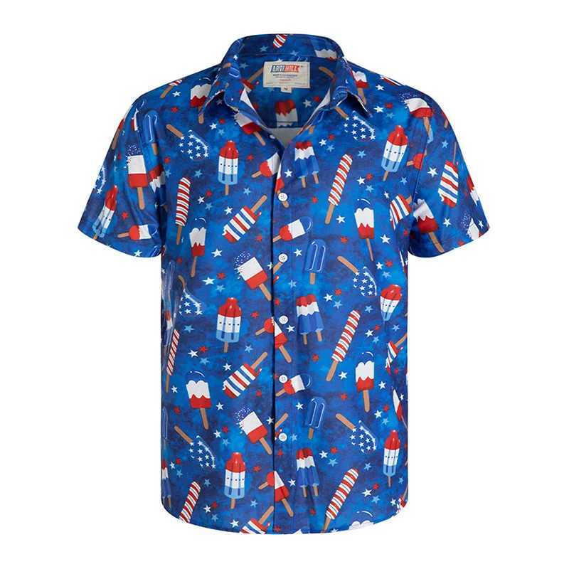 American flag pattern mens clothing 3D printed Hawaiian beach shirt short sleeved y2k top retro clothing lapel shirt M250320