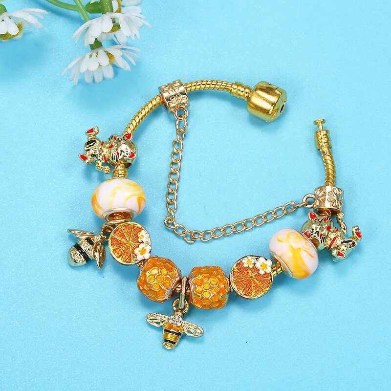 Special Offer Gold Color Charm Bracelet For Women Fits DIY Bees Bear Beehive Beads Pendants Bracelets Jewelry Gift Dropshipping