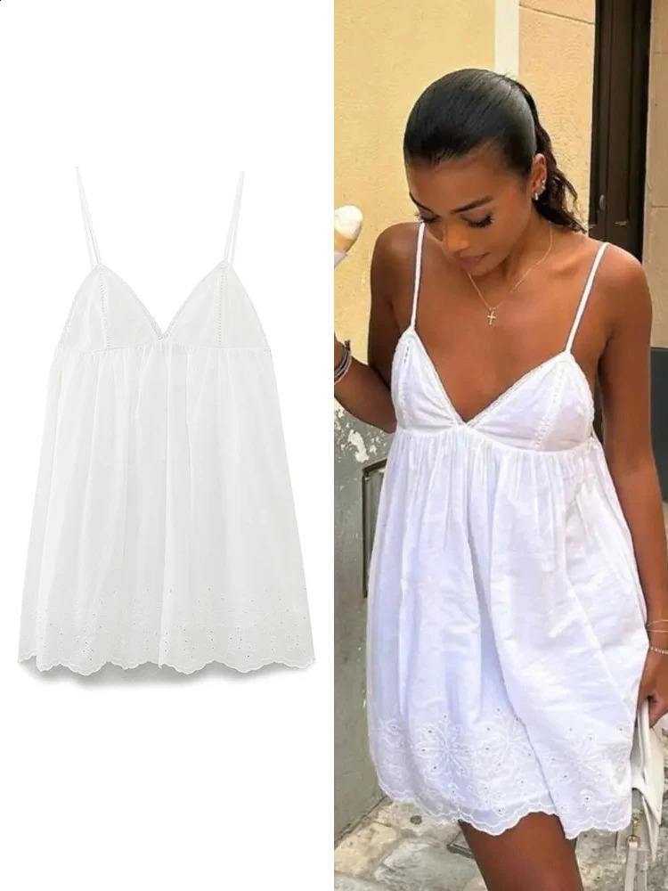 ZABA Womens spaghetti strap elegant camisole dress gentle seaside Vneck strapless lace short travel date holiday 250319