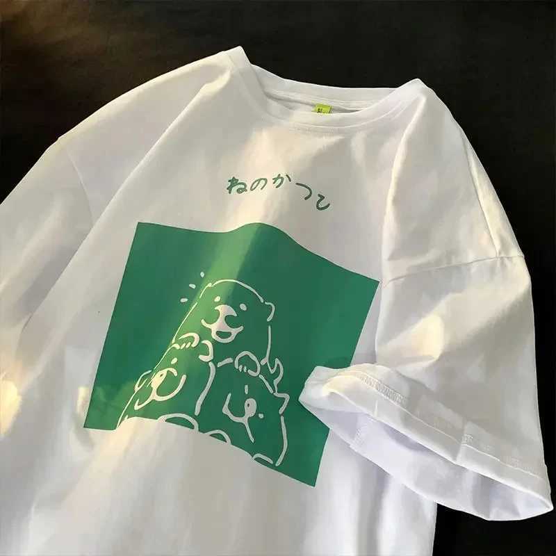 Summer wearing salt creative small animal short sleeved clothes small T-shirts loose half sleeved tops for couples men and womenT250320
