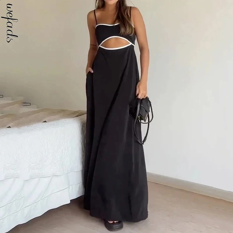 Wefads Maxi dress womens summer casual patch work pendant sleeveless backless lace loose beach long dress 250314