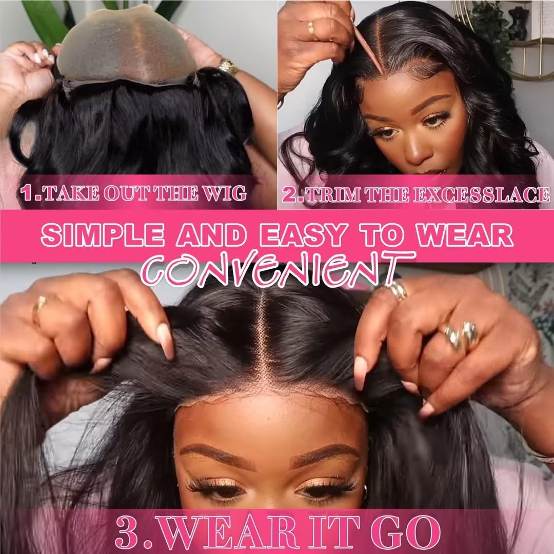 Glueless Wigs Human Hair Pre Plucked Pre Cut 5X5 Wear and Go Black Body Wave HD Lace Front Wig Bleached Knots Pre Everything Ready to Wear Glueless Cl