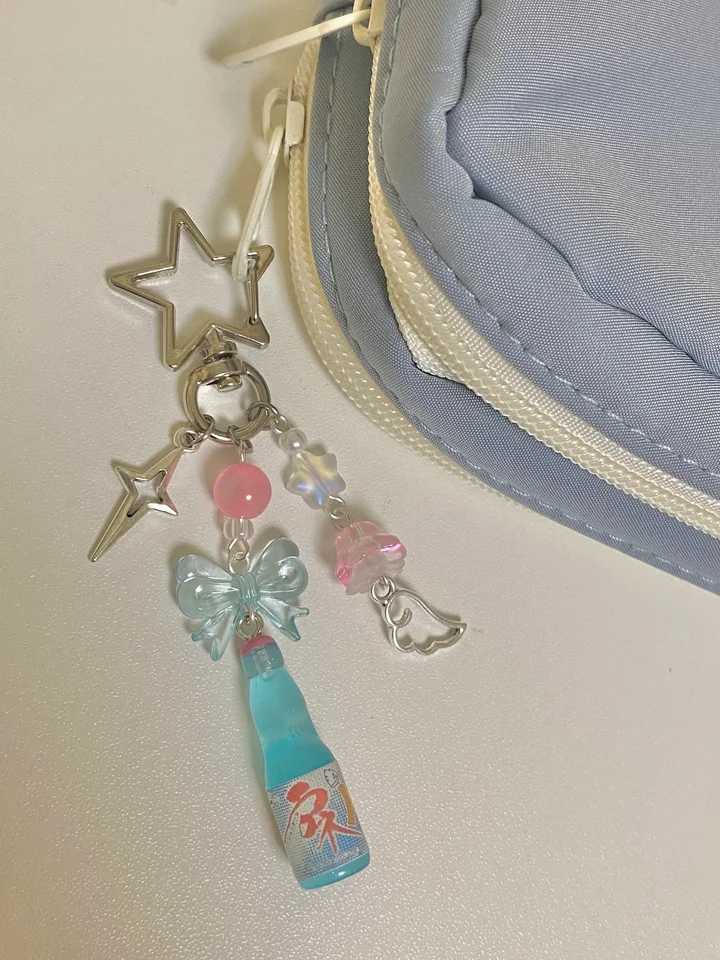 aesthetic y2k beaded pink teal japanese ramune soda star keychainXJ250319