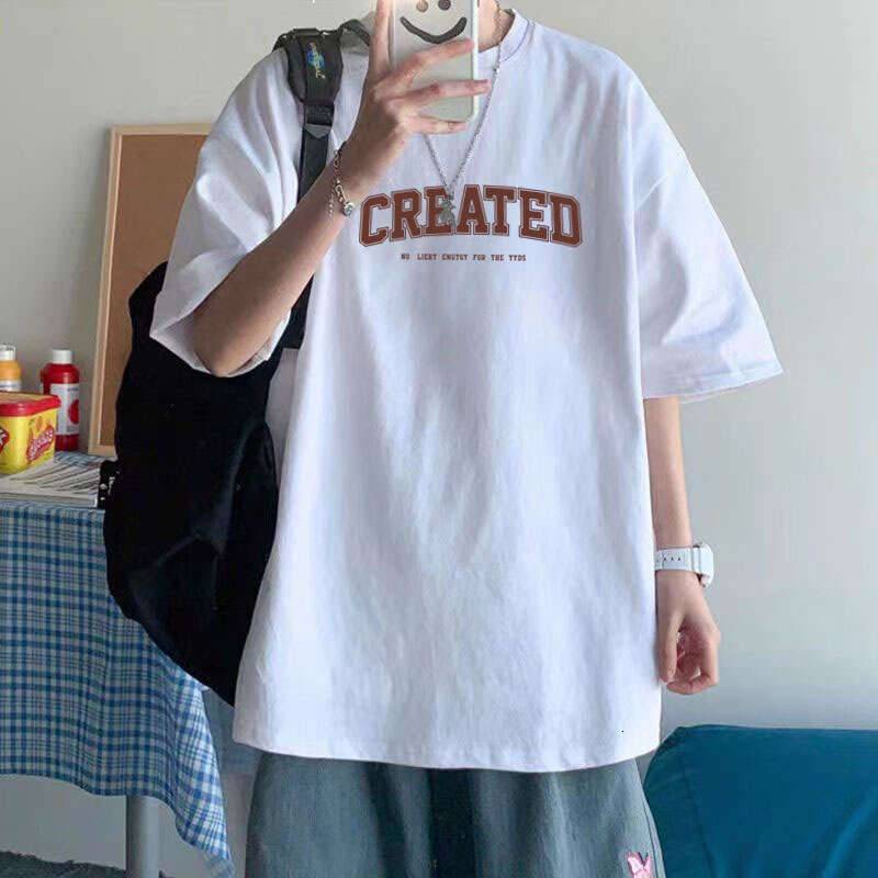 Pure cotton short sleeved T-shirt for men, trendy brand oversized loose round neck T-shirt, printed base shirt batch