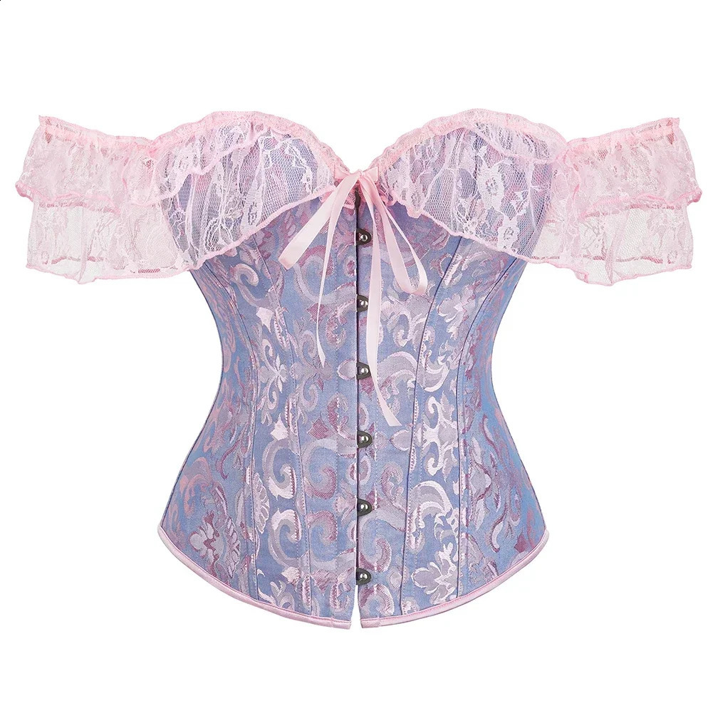 Steampunk Overbust Corset Tops for Women Victorian Vintage Lace Sleeves Chest Binder Bustier Plus Size Lingerie Korset XS-6XL 250319