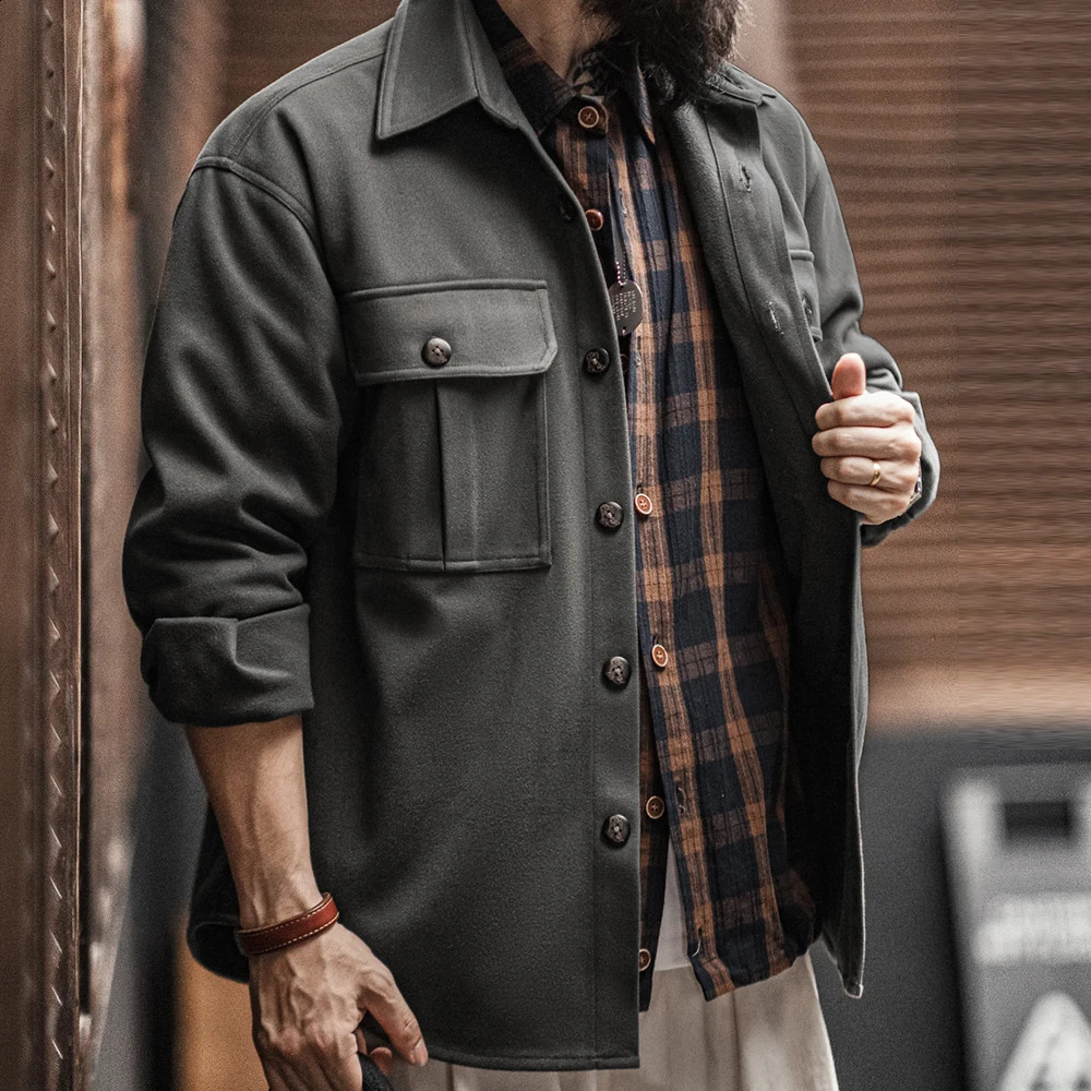Maden Retro Solid Color Collar Jacket Loose Fit Heavy Duty Single Item Mens AutumnWinter Shirt Corset 250317