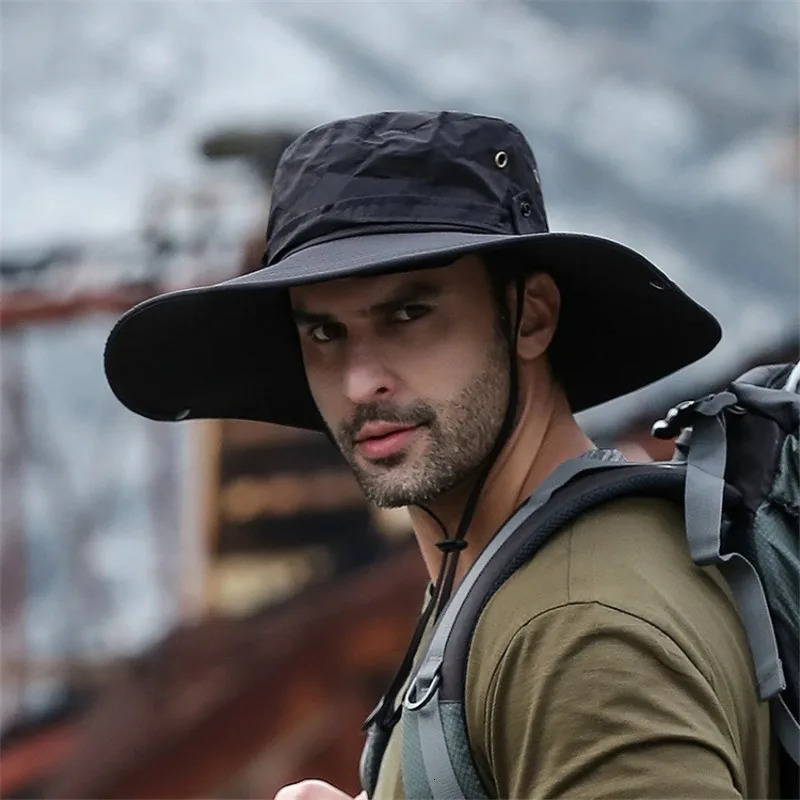 Fashion Summer Bucket Hat Cowboy Men Outdoor Fishing Hiking Beach Hats Mesh Breathable Anti UV Sun Cap Large Wide Brim 250320