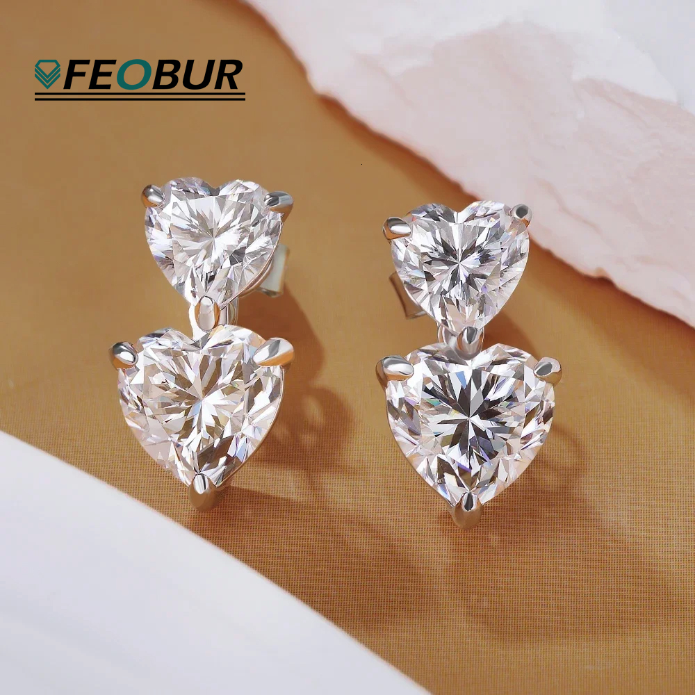 FEOBUR 3/6cttw Heart Cut Moissanite Drop Earrings for Women Certified S925 Sterling Silver Sparkly Diamond Earring Bride Jewelry