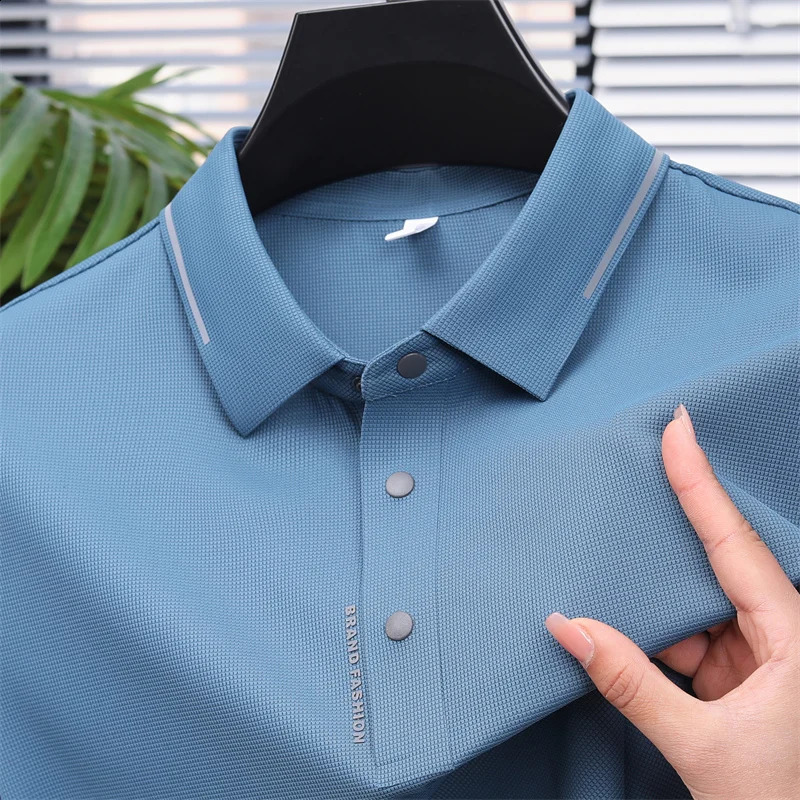 Business Polo Shirt Solid Color Quickdrying Versatile Top Ice Silk Seamless Shortsleeved Tshirt Men 2024 Summer Style 250318