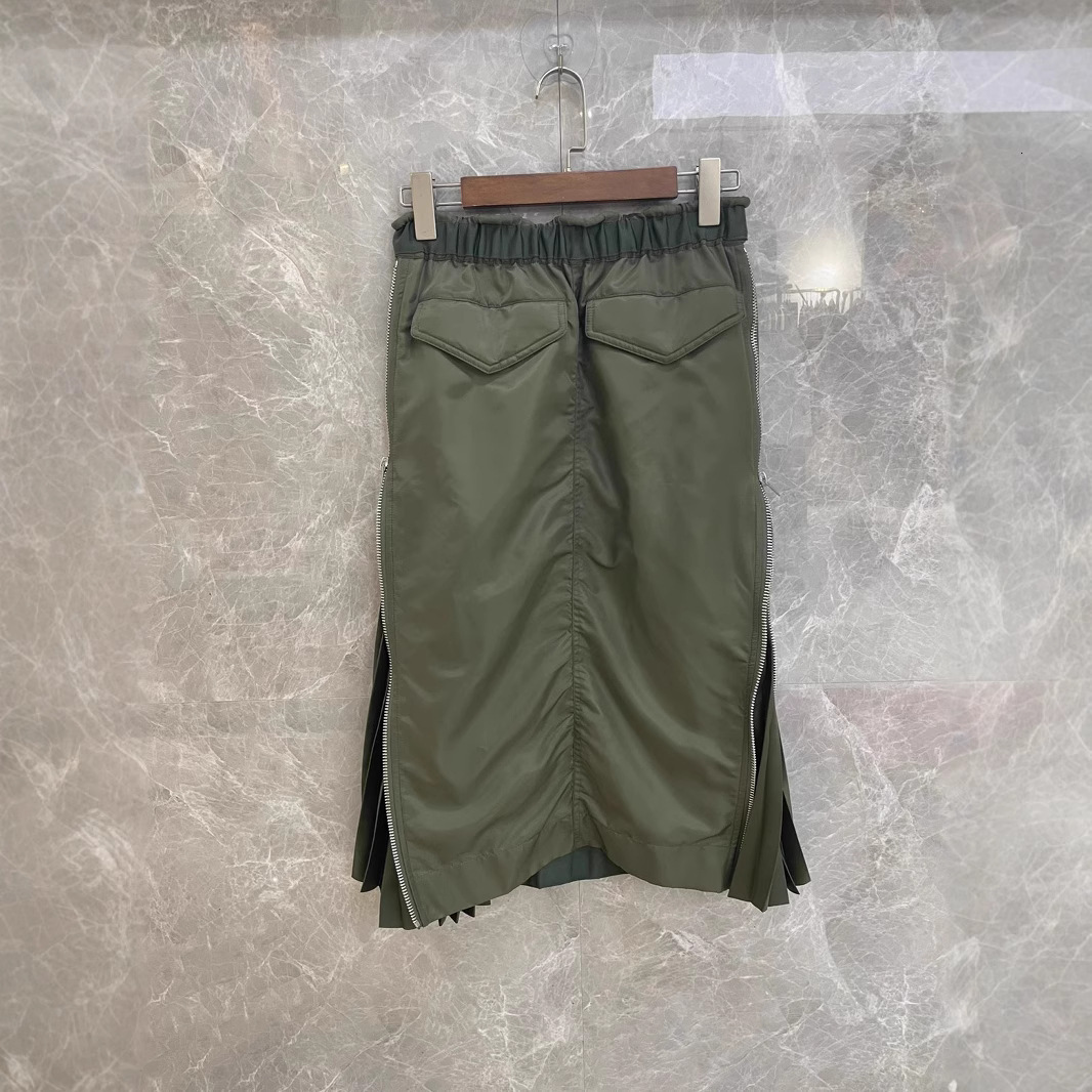 FOG SACAI Half length 2024 New Slimming Drawstring, Zipper on Both Sides, Folded Waist Bag, Hip Fold Skirt