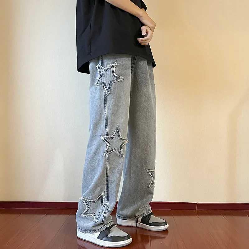 Y2k pants mens jeans mens jeans streetwear mens loose leg jeans denim shorts pockets mens clothing glitter goodsT250319