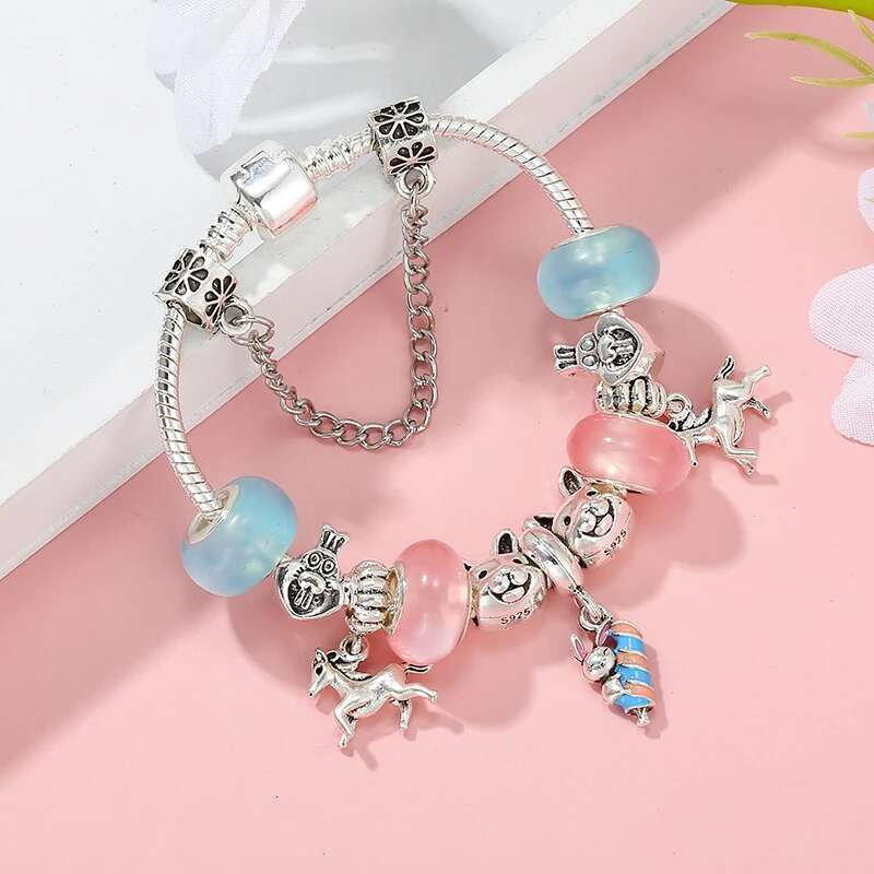 Silver Color Lovely Rabbit Beads Charm Bracelet With Gallng Mustang Pendant DIY Bracelets For Women Jewelry Gift Dropshipping