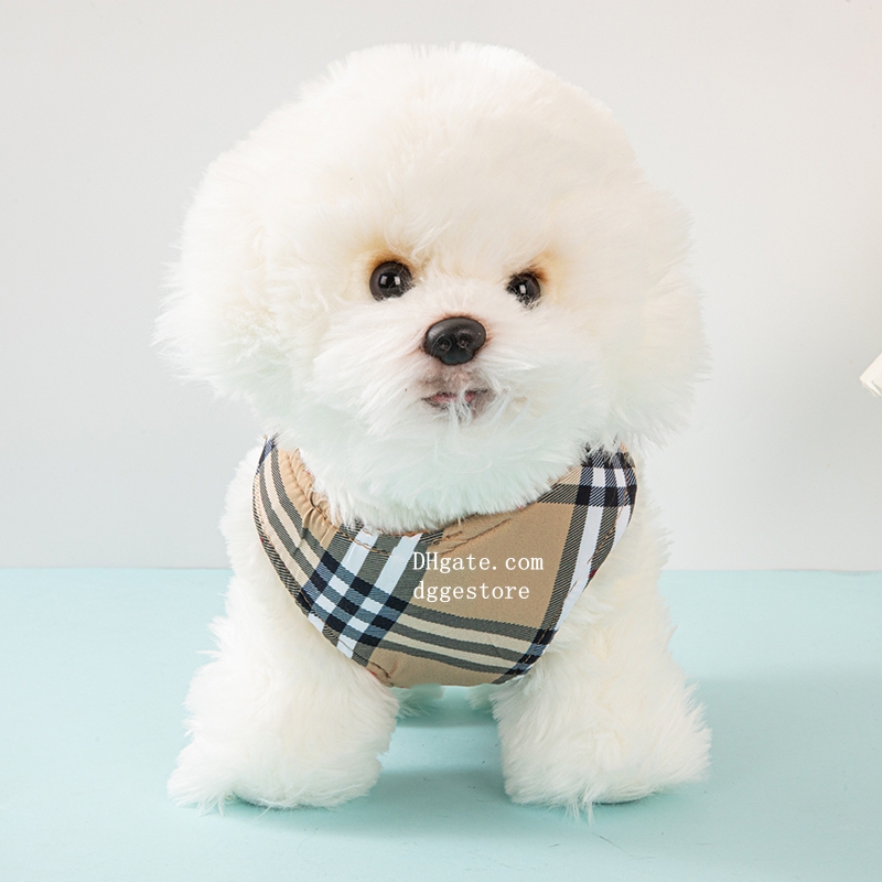 Designer Harness Leashes Set Classic Plaid Pattern No Pull Dog Harnesses Lightweight Adjustable Super Soft Breathable Pet Vest for Puppies Small Dogs 
