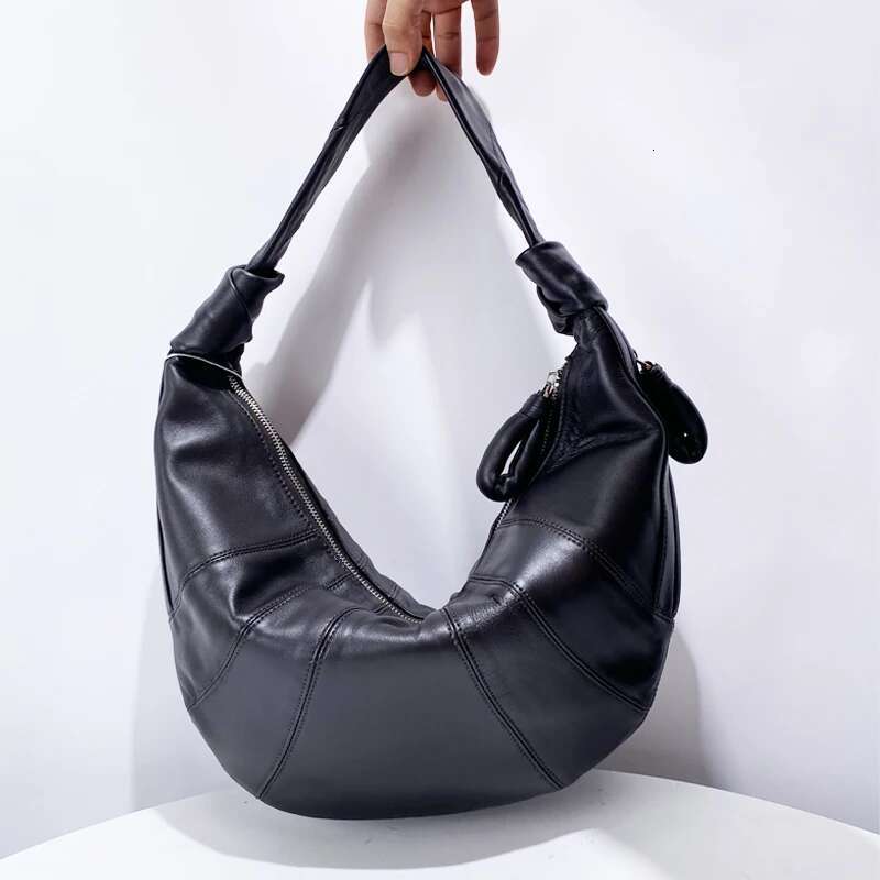 Genuine Leather Sheepskin Bags For Women Designer Handbags Purses 2024 New In Vintage Large Capacity Croissant Shoulder