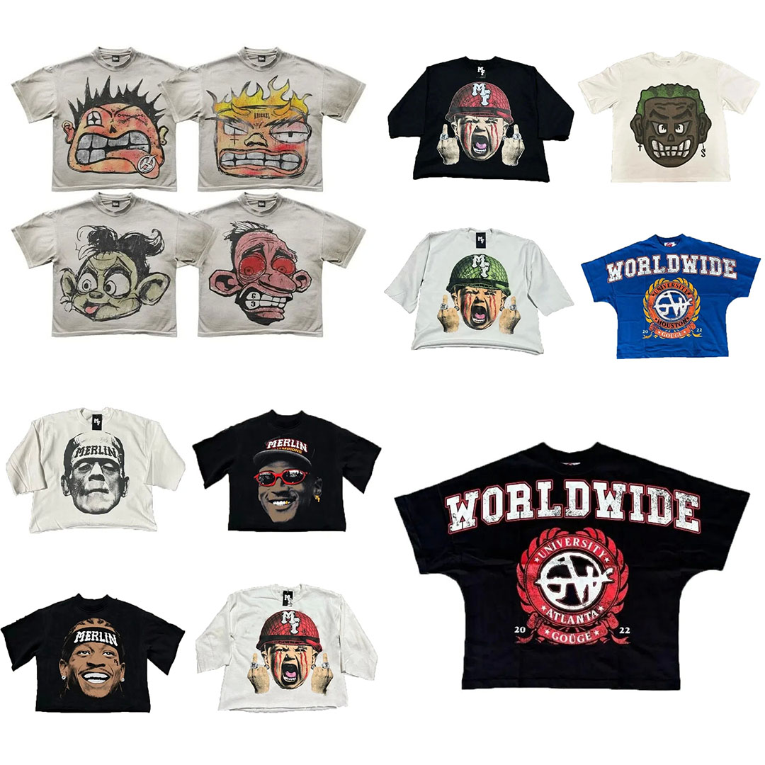 Men's T-shirt Graphic Printed Retro Y2K Cartoon Harajuku Style Cotton Shirts Shorts Sleeves Summer Streetwear Tops XJ260131