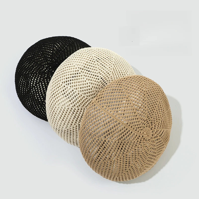 Womens Hollow Out Breathable Beret Hat for Spring and Summer Adjustable 55-59cm Mesh n Polyester 250320