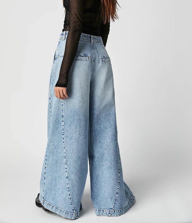 CNLONGBIDA Women's Jeans Southeast Asian women's clothing, European and American ins street style American wide leg casual jeans for women