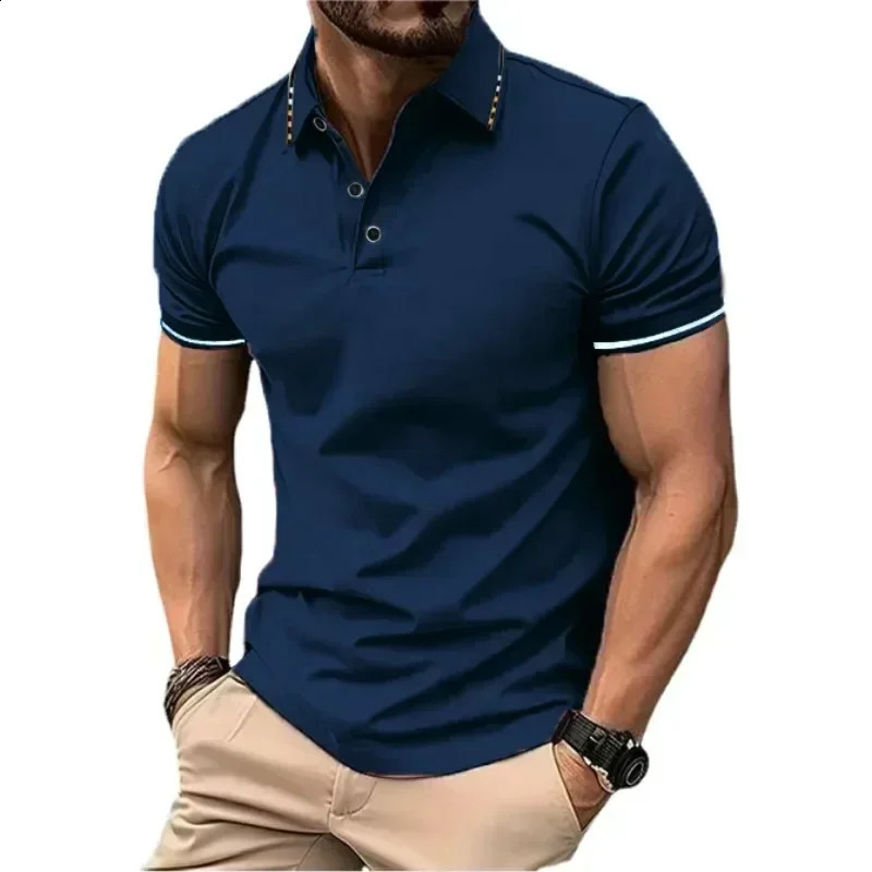 mens short sleeved polo shirt summer Tshirt with breathable collar and basic buttons gym top lightweight loose 250318