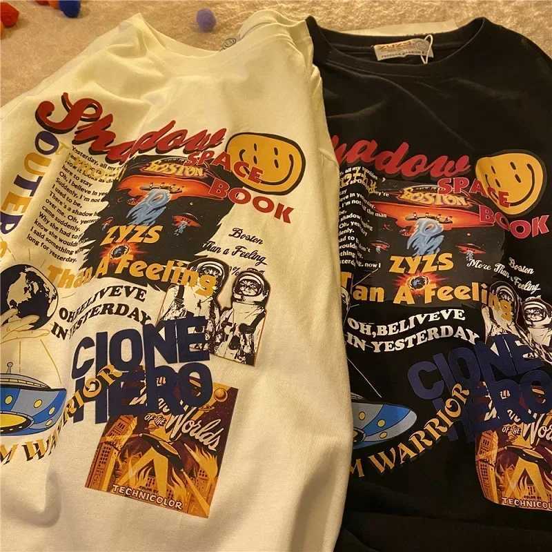 Womens Streetwear Tops Girl T-shirt Y2k Tops Oversized T Shirt Harajuku Alien Print Short Sleeve Hip-hop Womens T ShirtT250320