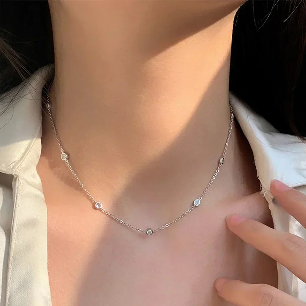 FEOBUR 3cttw 4mm Bubble Moissanite Necklace for Women S925 Sterling Silver Overlay Style Neck Chains Full Diamond Choker Jewelry