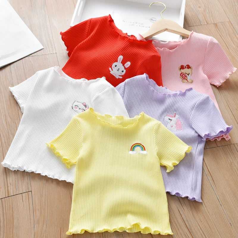 Girls short sleeved T-shirt summer clothing 100% cotton comfortable children 1-7 years old half sleeved top childrens casual outdoor clothingT250320